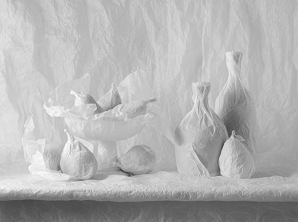Still life with pears and pedestal bowl, bw